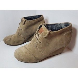 TOMS Suede Booties Lace Up Wedge Ankle Boots Shoes Womens Size 8.5